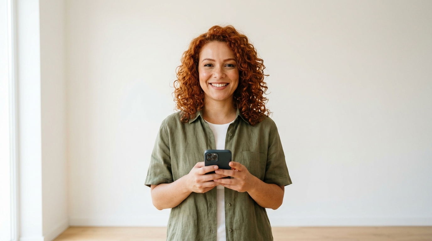 Empreendedora fazendo a declaração anual MEI pelo celular com site governamental aberto